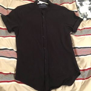 Black mandarin collar fitted botton down shirt